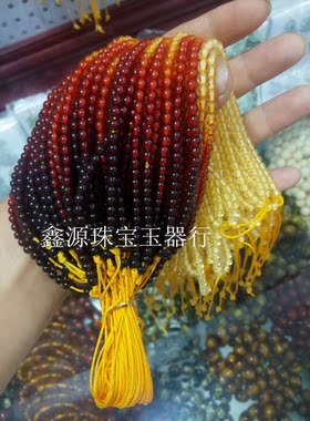 时尚精美渐变色圆珠松香配绳金珀