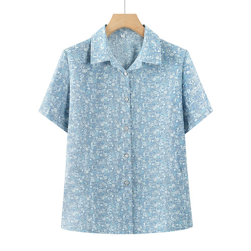 奶奶夏装纯棉短袖衬衫中老年人女翻领妈妈夏季衣服老太太全棉衬衣 - 图3