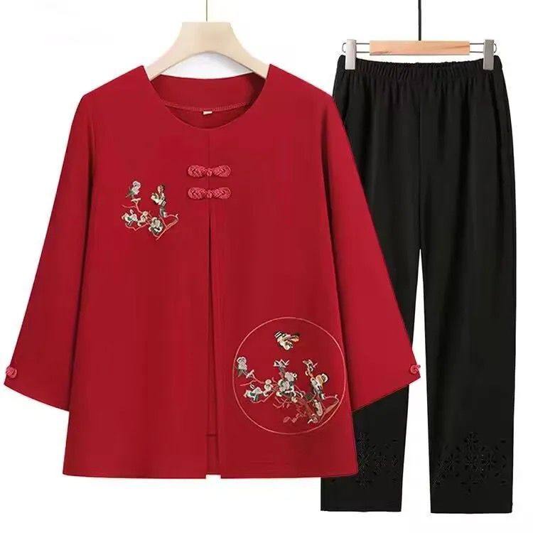 妈妈装夏装七分袖T恤中老年女装夏季套装奶奶衣服老太太两件套装,淘宝优惠券,粉丝福利购,淘宝优惠卷