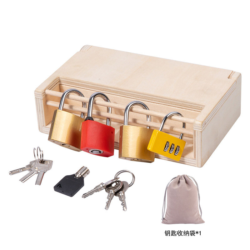 木制蒙特梭利钥匙锁箱幼儿园3-6岁开锁教具儿童蒙氏早教益智玩具 - 图2