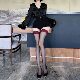 Nunnally medias rojas sexy medias negras hasta la rodilla con borde rojo para mujer puro deseo medias de rejilla de silicona ultrafinas calcetines de año nuevo