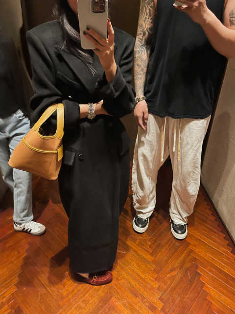 Long waist-hugging double-sided cashmere woolen jacket