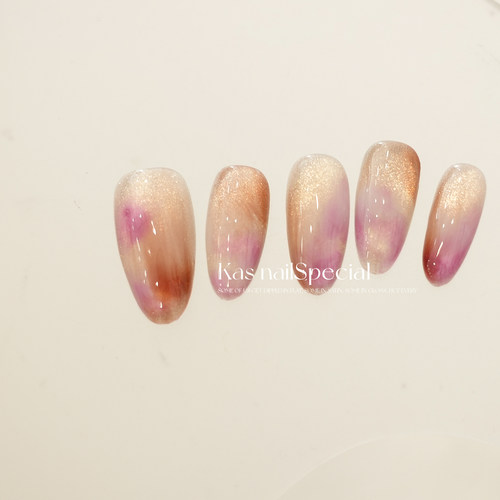 「羽染玫光」纯手工晕染渐变秋冬美拉德幻境美甲温柔显白穿戴甲 - 图3