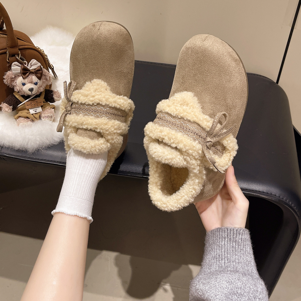 加绒勃肯鞋女2025年新款冬季加厚保暖女士毛茸茸时尚雪地靴子棉鞋,淘宝优惠券,粉丝福利购,淘宝优惠卷