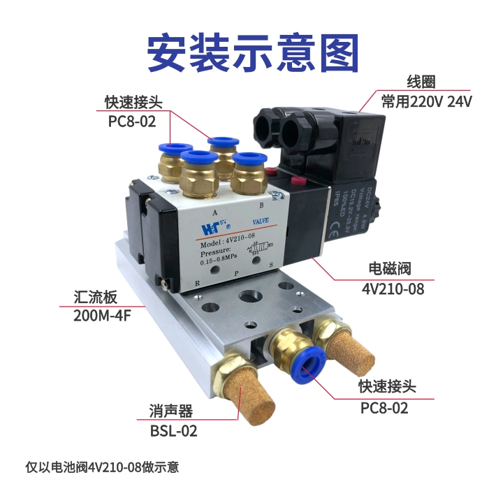 亚德客型电磁阀4v210-08/4V310-10 4V410二位五通换向阀 气阀220v