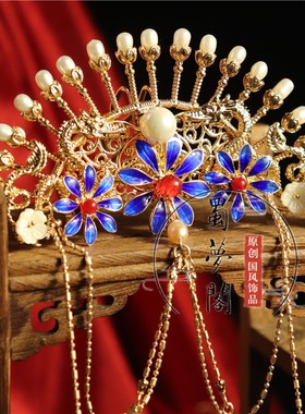 原创汉服明制百搭珍珠烧蓝不打结