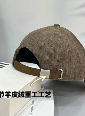 24秋冬立体有型羊毛人字纹硬顶棒球帽显脸小加厚男女款英伦鸭舌帽