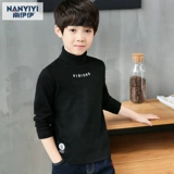 Детский демисезонный лонгслив, хлопковое флисовое термобелье для мальчиков, футболка, высокий воротник, подходит для подростков, длинный рукав, в корейском стиле