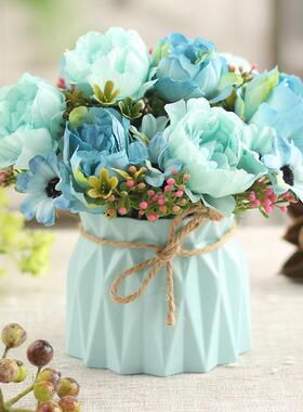 北欧日式发财高端装饰餐桌假花仿真花前台假植酒店餐厅阳台小盆栽