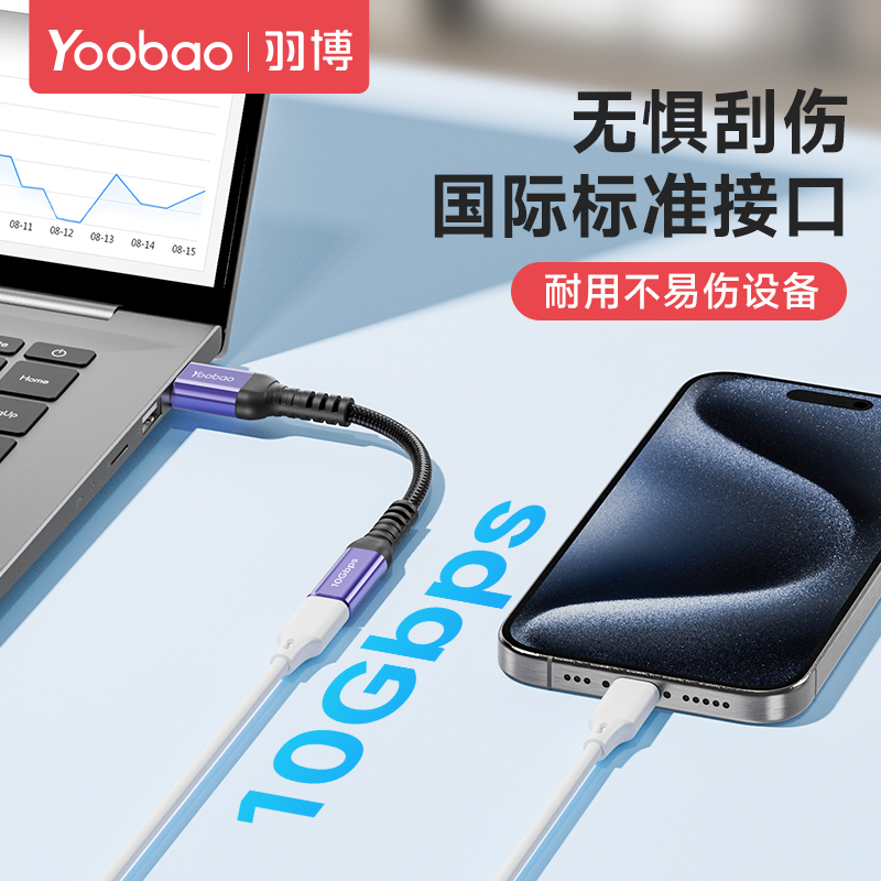 羽博USB3.0公转Type-C母转接头数据线延长器高速传输笔记本电脑连接移动硬盘u盘数字解码耳机车载carplay充电