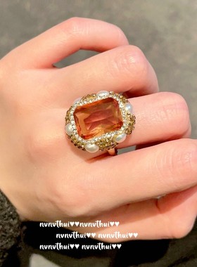 轻奢新款紫色花朵宝石戒指vintage中古复古饰品镀金水晶锆石项链