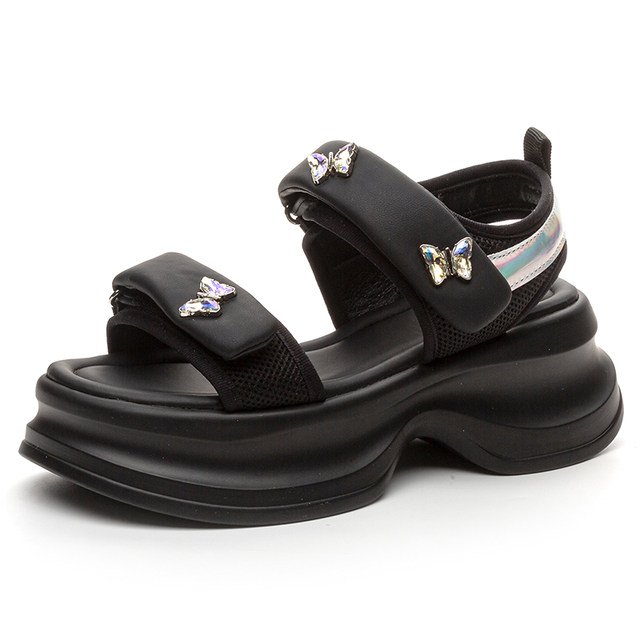 Black thick-soled sandals for women in summer 2025 new style for wear