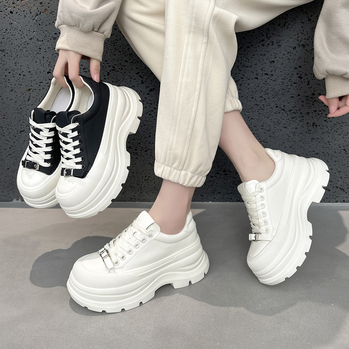 真皮厚底小白鞋女2026春季新款时尚百搭小个子增高运动休闲老爹鞋,淘宝优惠券,粉丝福利购,淘宝优惠卷