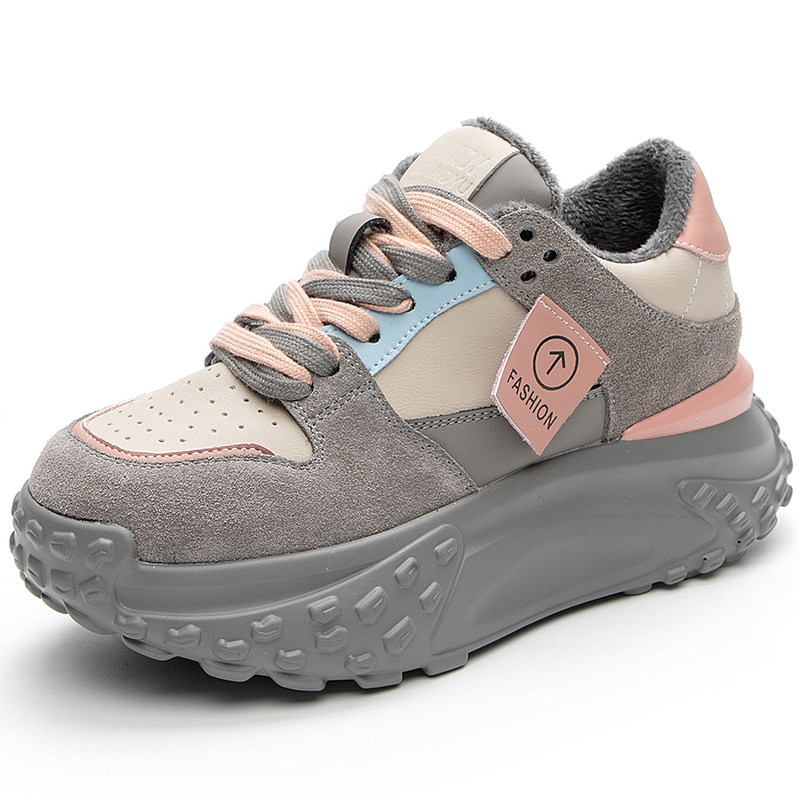 厚底老爹鞋女2025新款秋冬真皮加绒小个子内增高轻便休闲运动棉鞋,淘宝优惠券,粉丝福利购,淘宝优惠卷