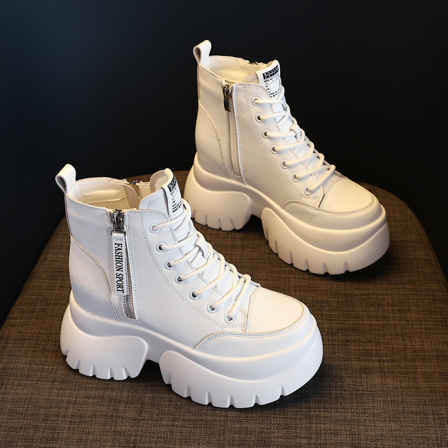 真皮内增高马丁靴女2025新款秋冬百搭高帮小白鞋厚底白色加绒短靴,淘宝优惠券,粉丝福利购,淘宝优惠卷