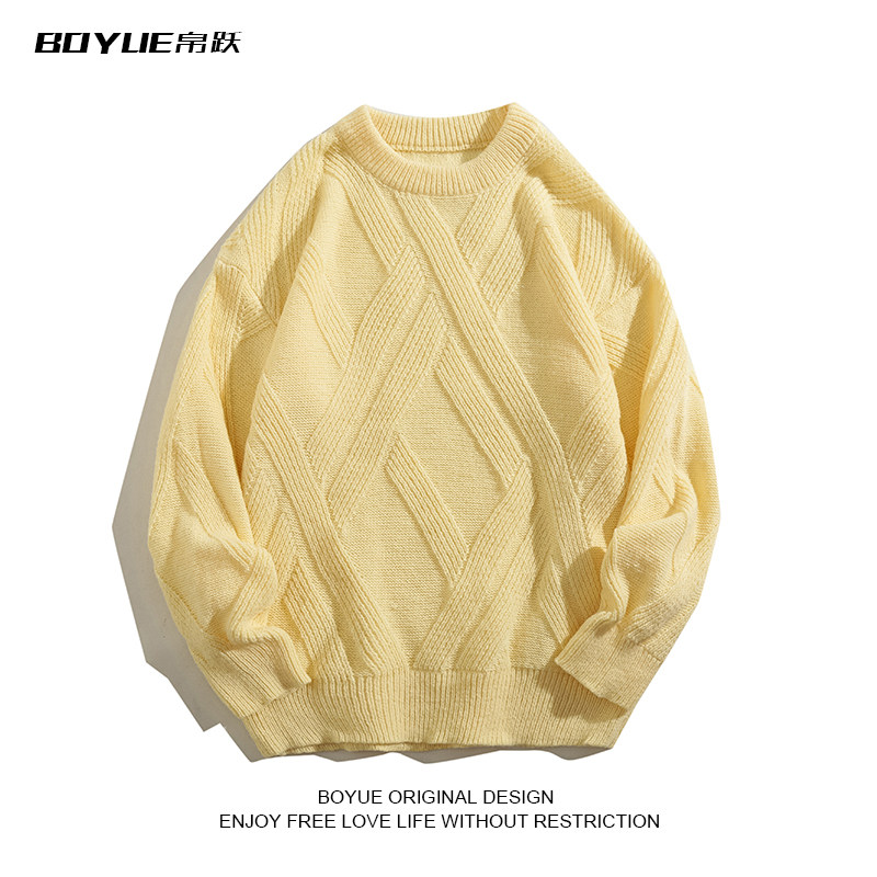 BOYUE帛跃坑条纯色毛衣秋冬韩版原宿风温柔百搭套头情侣男针织衫,淘宝优惠券,粉丝福利购,淘宝优惠卷