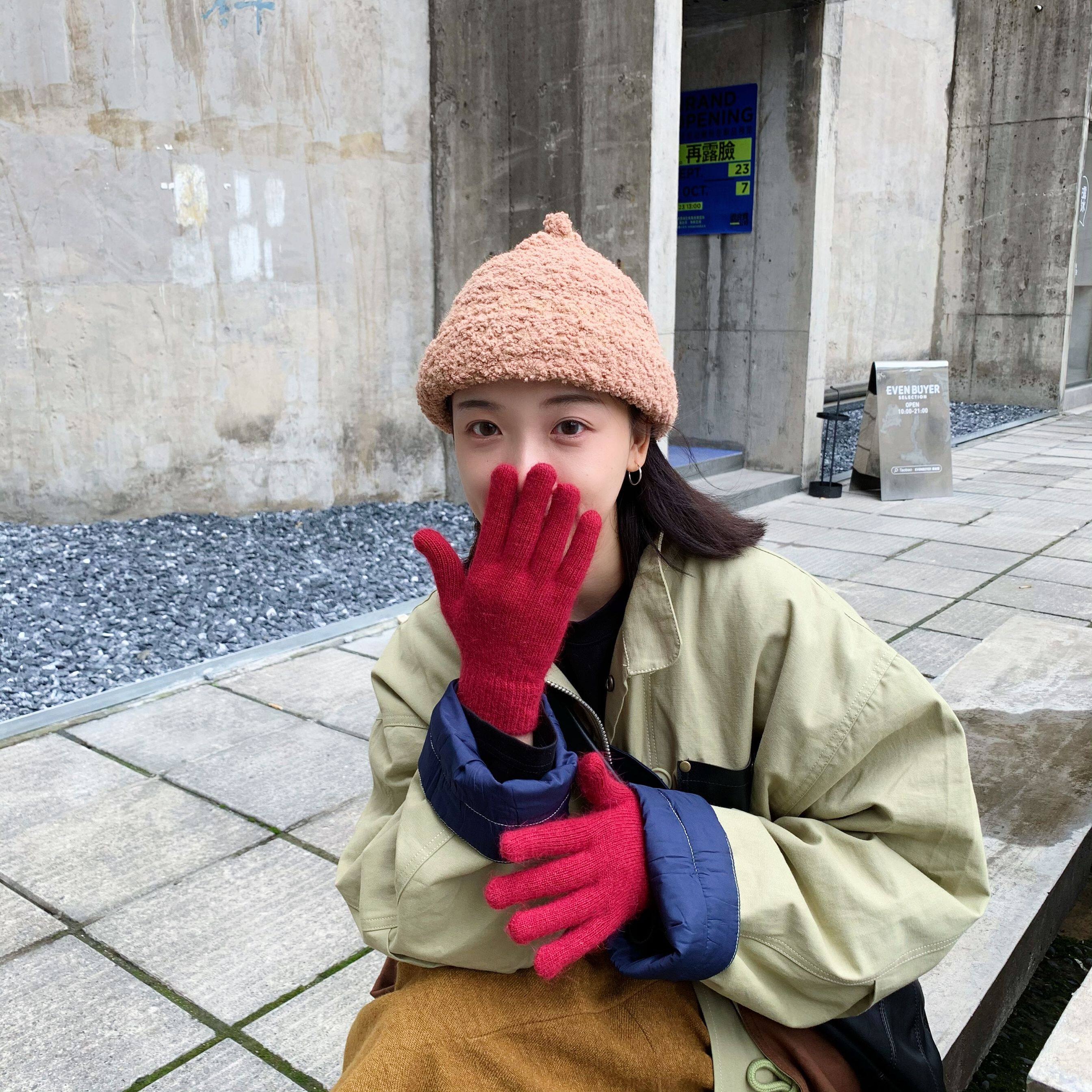 姚叔叔/升级版！颜色好看自带滤镜百搭加绒保暖兔毛五指手套秋冬