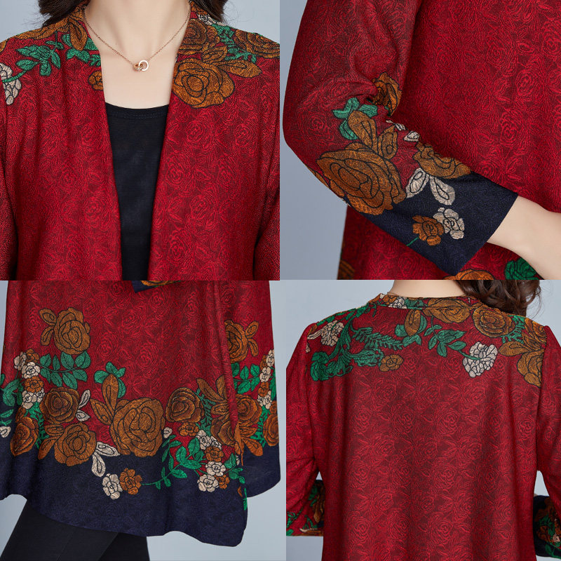 春季开衫新品中长款民族风印花披风 蓝思梦服饰短外套