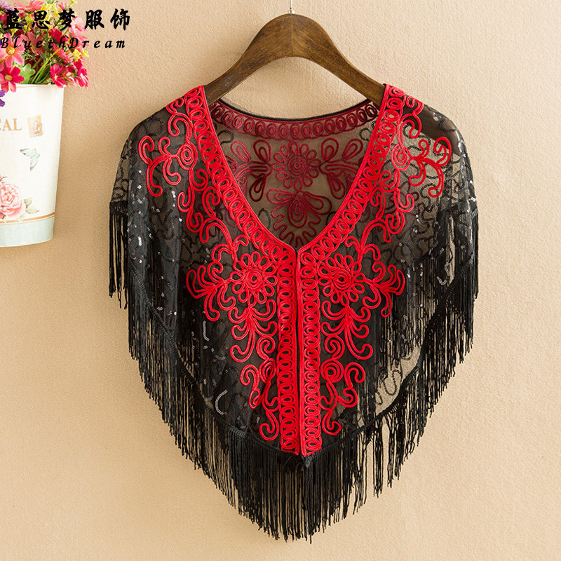 夏季披风中国风流苏盘花网纱小外搭 蓝思梦服饰短外套