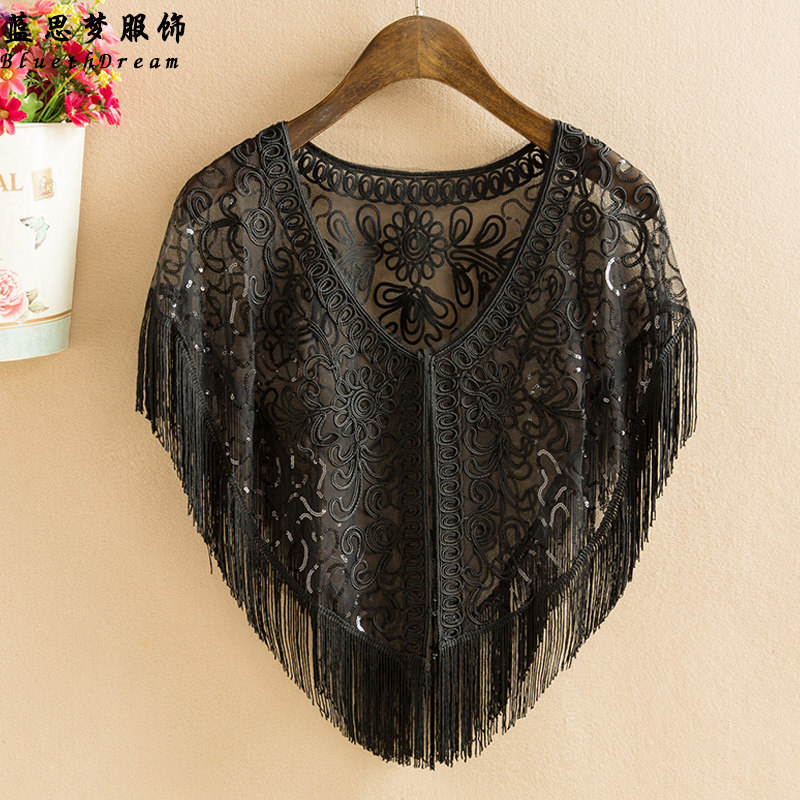 夏季披风中国风流苏盘花网纱小外搭 蓝思梦服饰短外套