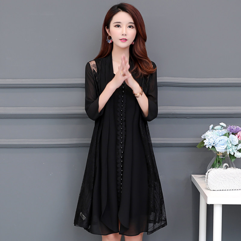 中长款中袖开衫百搭大码胖mm雪纺 蓝思梦服饰短外套