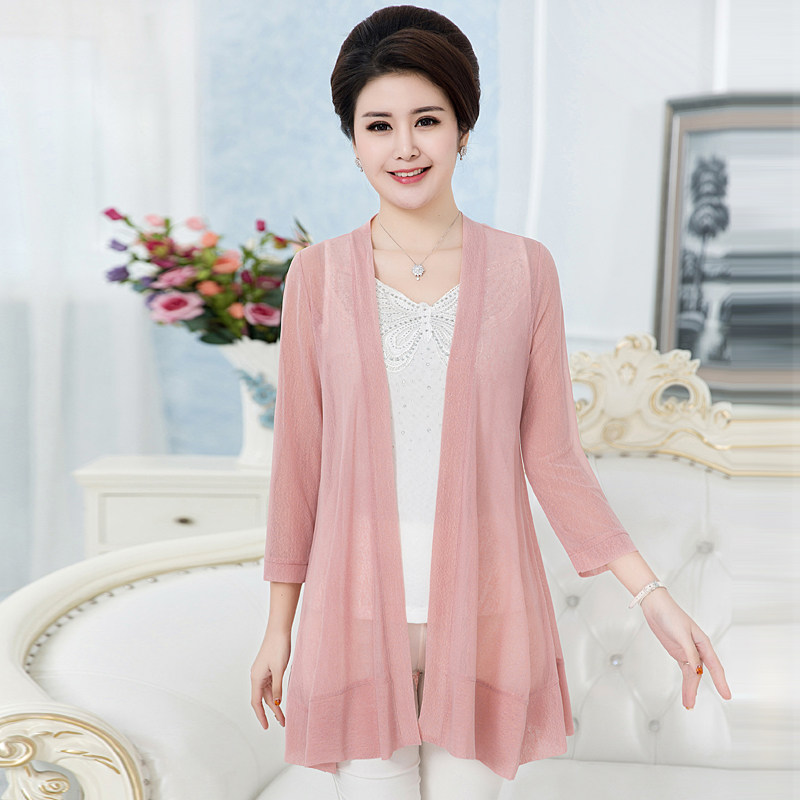 中长款七分袖妈妈装大码显瘦空调衫 蓝思梦服饰短外套