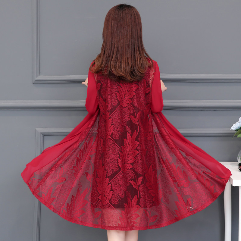 中长款中袖开衫百搭大码胖mm雪纺 蓝思梦服饰短外套