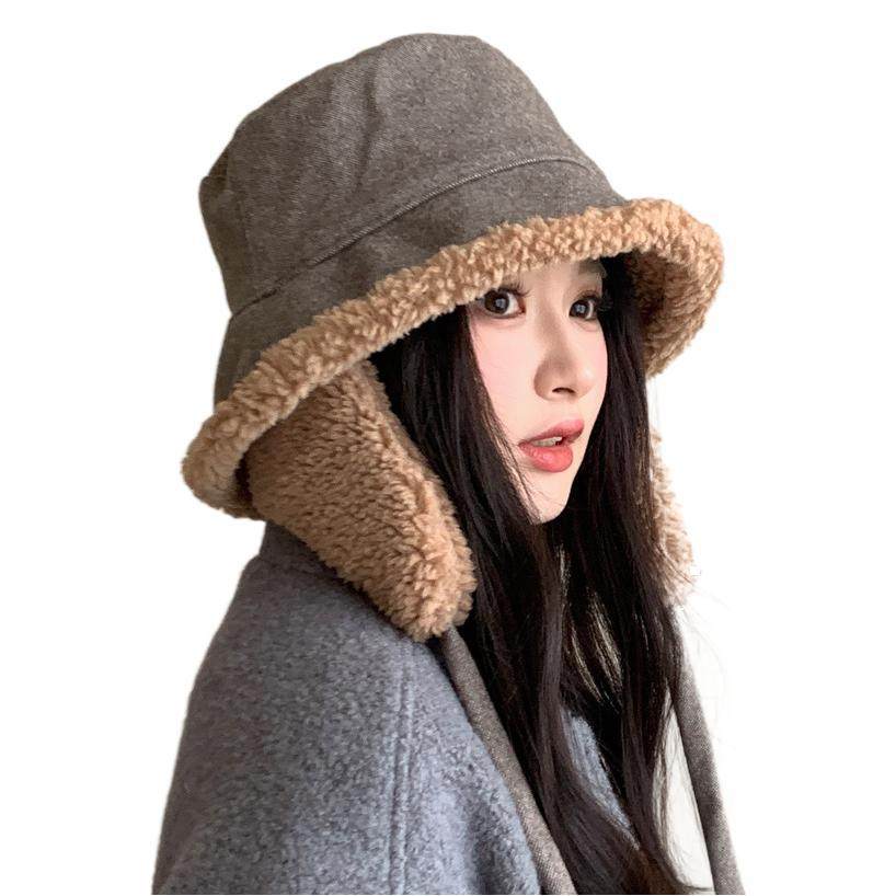 新款双面渔夫帽羊羔毛骑车护耳帽子保暖百搭绑带盆帽防风帽子女款,淘宝优惠券,粉丝福利购,淘宝优惠卷