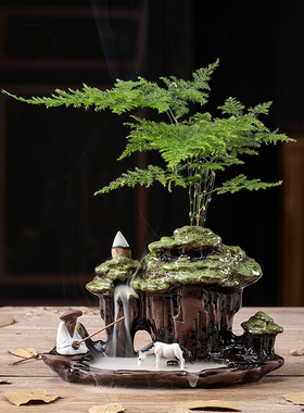 中式风迎客松枯木博古架装饰品