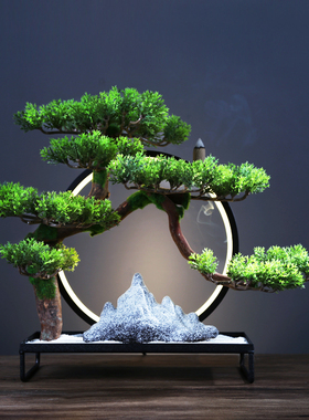 中式风禅意陶瓷仿真迎客松装饰品