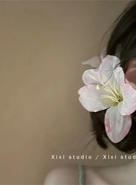 蓝色百合花朵抓夹新中式国风簪花头饰盘发头花侧边发夹子发饰女