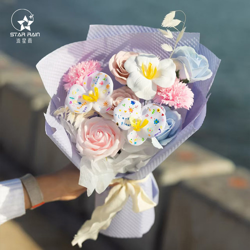 流星雨蝴蝶兰香皂花白色仿真永生花鲜花花束包装花艺diy装饰材料 - 图2