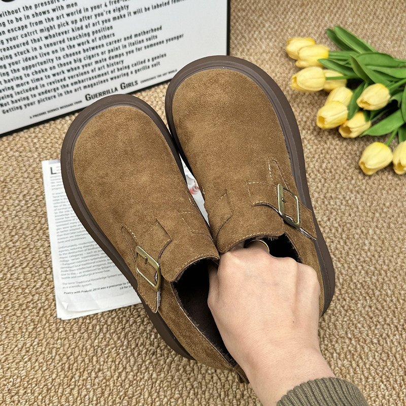 厚底勃肯鞋女2025新款春秋低帮一脚蹬显瘦单鞋绒面增高配裙乐福鞋,淘宝优惠券,粉丝福利购,淘宝优惠卷