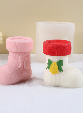 跨境浮雕柱模具diy香氛家居装饰圣诞树摆件圣诞袜子蜡烛硅胶模具