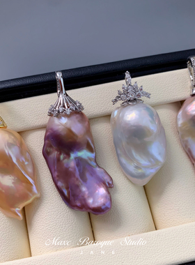 貌美天然异形超大巴洛克异形淡水紫粉珍珠项链吊坠S925纯银开口扣