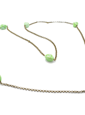 长款手工绿色陶瓷毛衣项链