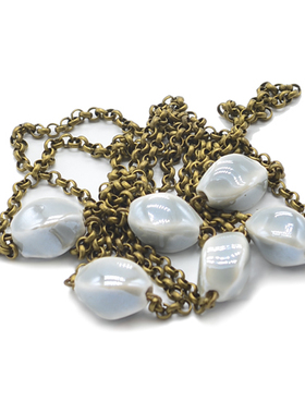 长款手工蓝色毛衣项链