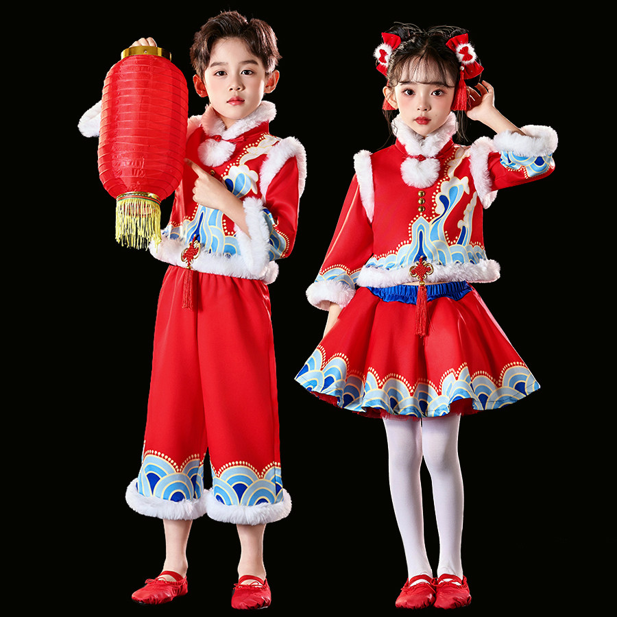 元旦男女童喜庆中国风演出服幼儿童灯笼梦娃舞蹈裙元日打鼓表演服,淘宝优惠券,粉丝福利购,淘宝优惠卷