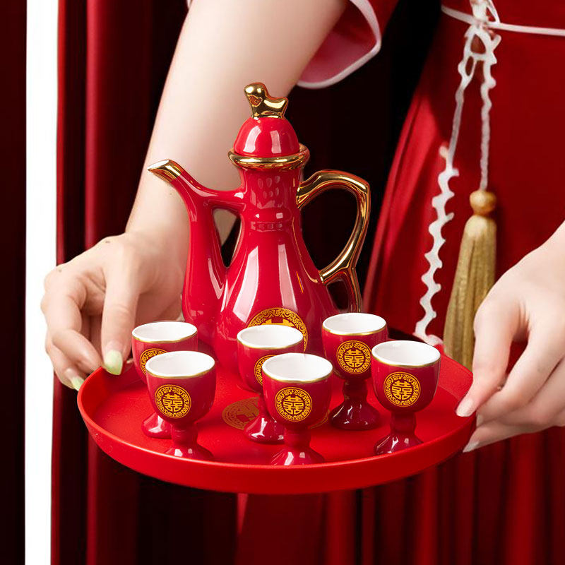 结婚敬酒杯婚宴酒器交杯酒红色镀金酒具套装娘家伴手礼陪嫁带礼盒,淘宝优惠券,粉丝福利购,淘宝优惠卷