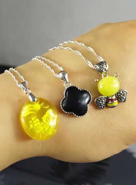 镶嵌天然琥珀蜜蜡原矿锁骨链