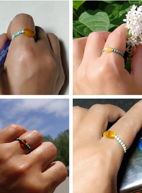 女款天然绿松石波罗的海复古戒指