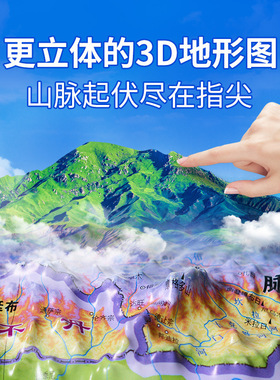 3D凹凸立体地图北斗新版浮雕地图中国地形世界地形学生教师装饰图