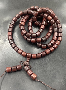 老玉匠 108颗红酸枝木筒珠佛珠念珠毛衣链 鸡翅木竹节项链