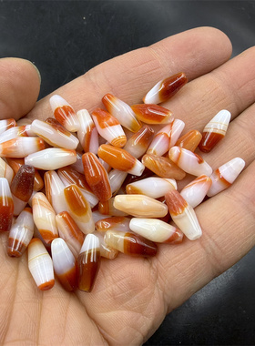 华夏美玉 DIY饰品配件6*18毫米红白色缠丝玛瑙米珠散珠 散批
