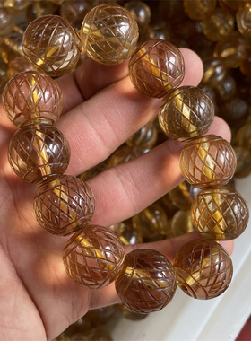 复古做旧冰种琉璃南瓜手链 仿玉石莲花珠手串 回纹雕花手串 鱼纹