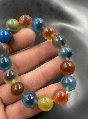 酒红色糖心玛瑙圆珠手链灰白色