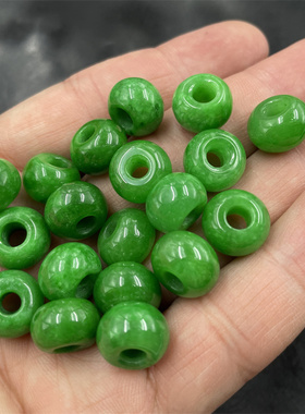 华夏美玉 12毫米干青大孔算盘珠 绿色玉石老型珠 转运珠 路路通