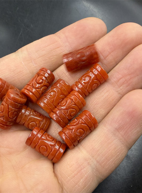 华夏美玉 红翡翠玉回纹雕花筒珠散珠 散批 散批