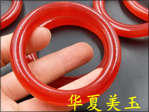 华夏美玉 精品高档冰种红色鸡血玉圆条手镯 特价 - 图0