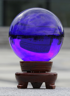 纯透明蓝色水晶球客厅摆件